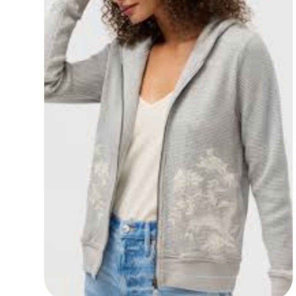 Johnny Was Peacock Embroidered Waffle Knit Hoodie Women S Gray Metallic Zip Up